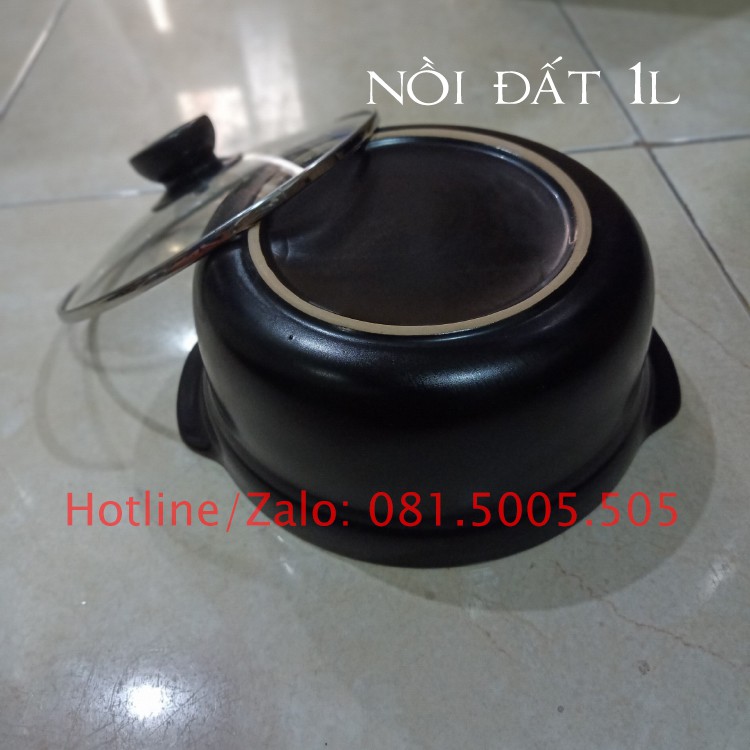 Nồi đất kho tộ, nấu mỳ cay 1 lít nồi đất 8 inch có đế đỡ bằng nhựa chịu nhiệt