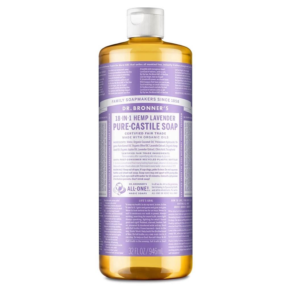 Xà Phòng hữu cơ 18 in 1 Dr Bronner's Sugar Soap 946ml Castile soap 16oz & 32oz
