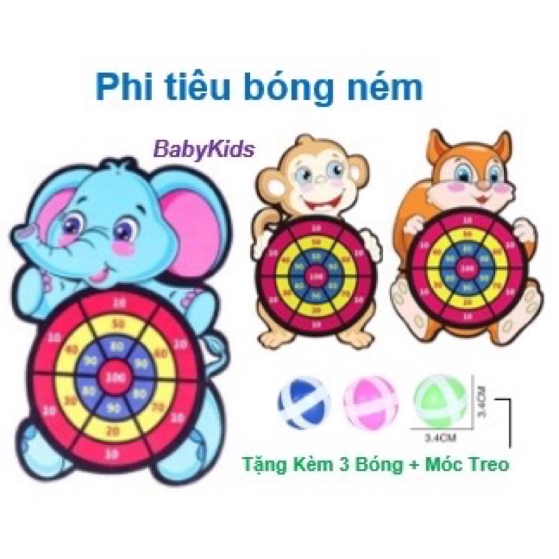 Đồ chơi bảng phi tiêu bóng dính cho bé, bảng ném bóng treo tường hình thú dễ thương tặng 3 bóng