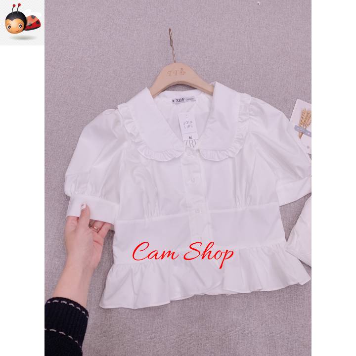 Áo sơ mi trắng nữ cổ bèo bo eo tay bồng nhẹ tiểu thư phong cách Hàn Quốc áo sơ mi nữ đẹp Cam Shop SM02 | BigBuy360 - bigbuy360.vn