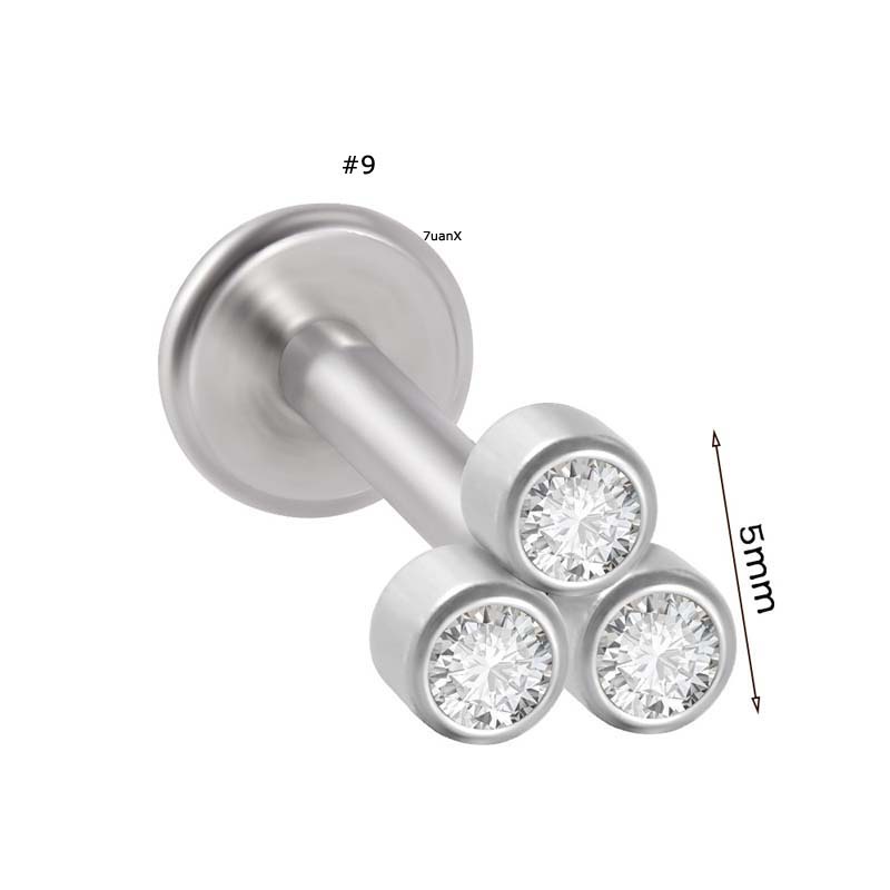 Khuyên môi bằng thép không gỉ đính đá zircon có độ dày thanh xỏ 1.2mm (16G)