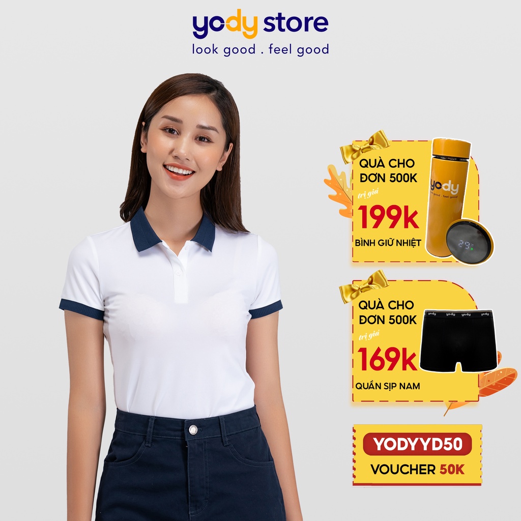 Áo Polo Nữ Yody phối cổ chất liệu cotton coolmax mềm mịn thoáng mát. Áo phông có cổ nữ cao cấp  APN4394