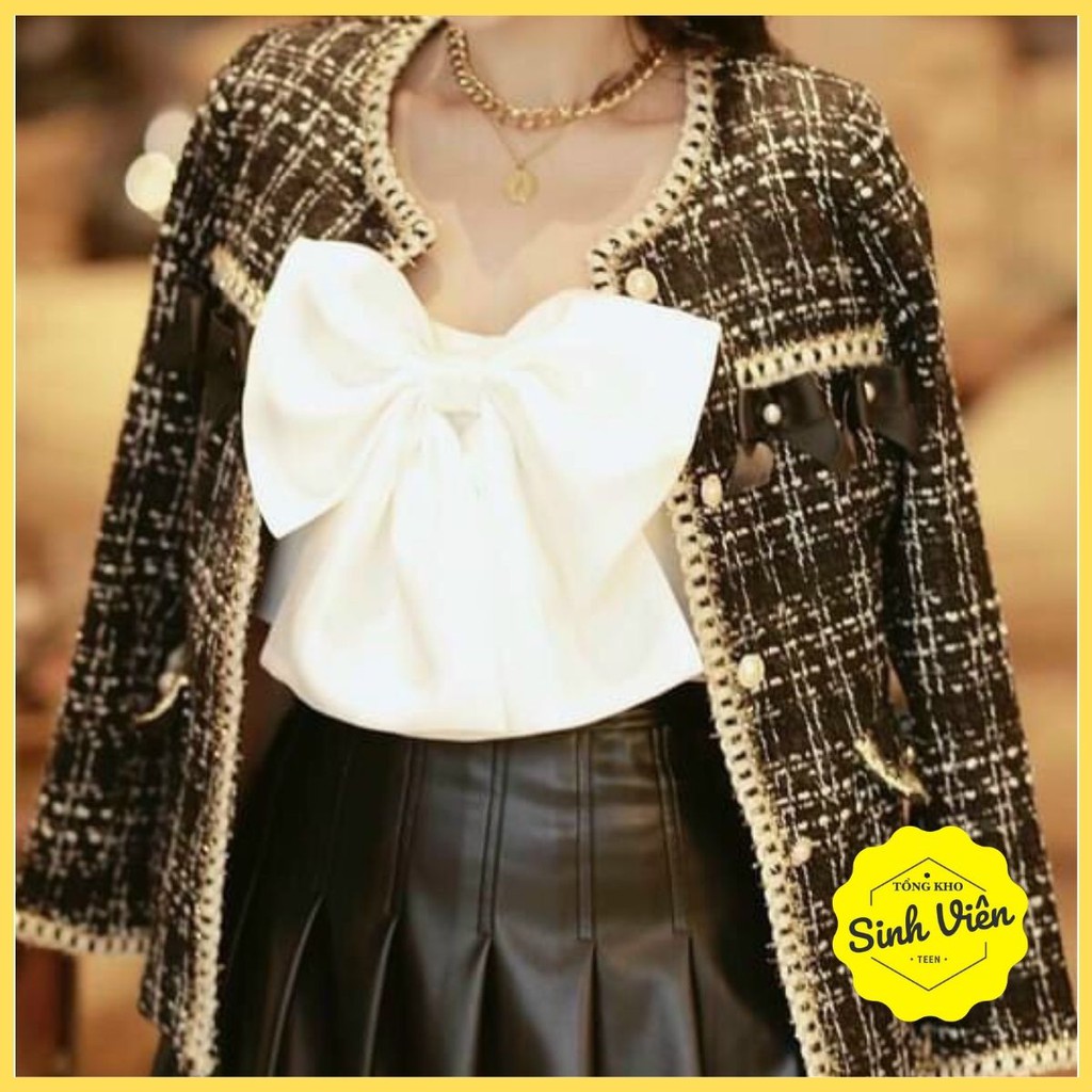 💕Áo khoác dạ tweed, Hoạ tiết nơ túi sang chảnh phong cách Hàn Quốc. Áo khoá dạ phong cách Hàn Quốc | BigBuy360 - bigbuy360.vn