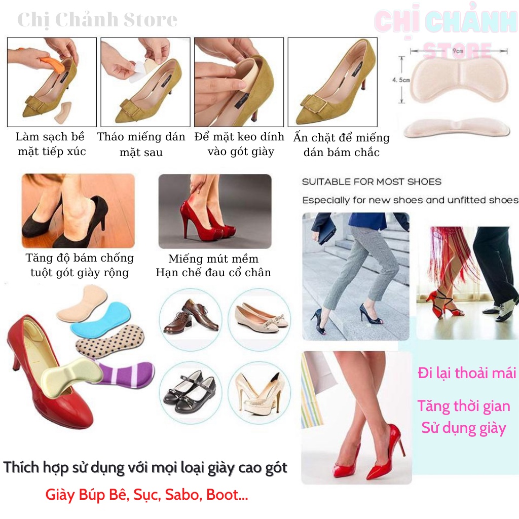 Miếng Lót Gót Giày 4D Chống Trầy Chống Tuột Gót Giảm Độ Rộng Size Giày - Phụ Kiện Giày Cao Gót Chị Chảnh Store