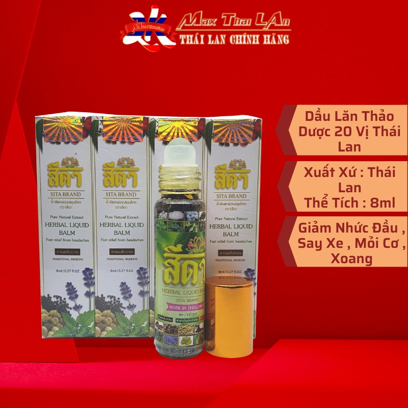 12 Chai Dầu Ngâm 20 Vị Thảo Dược SITA BRAND HERBAL LIQUID BALM Thái Lan 8ML