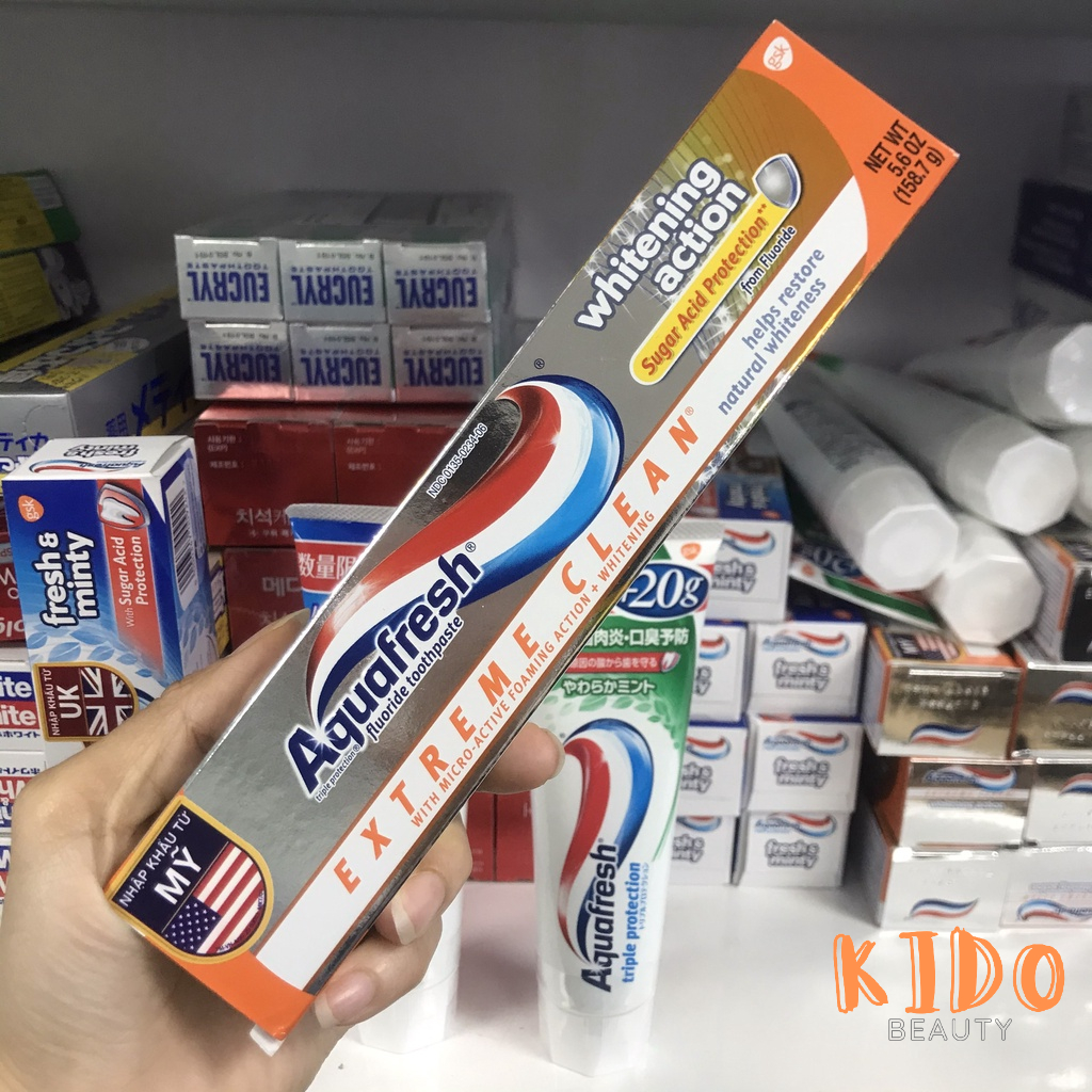 Kem đánh răng trắng răng Aquafresh Extreme Clean Whitening Action/Fresh Minty/Triple Protection