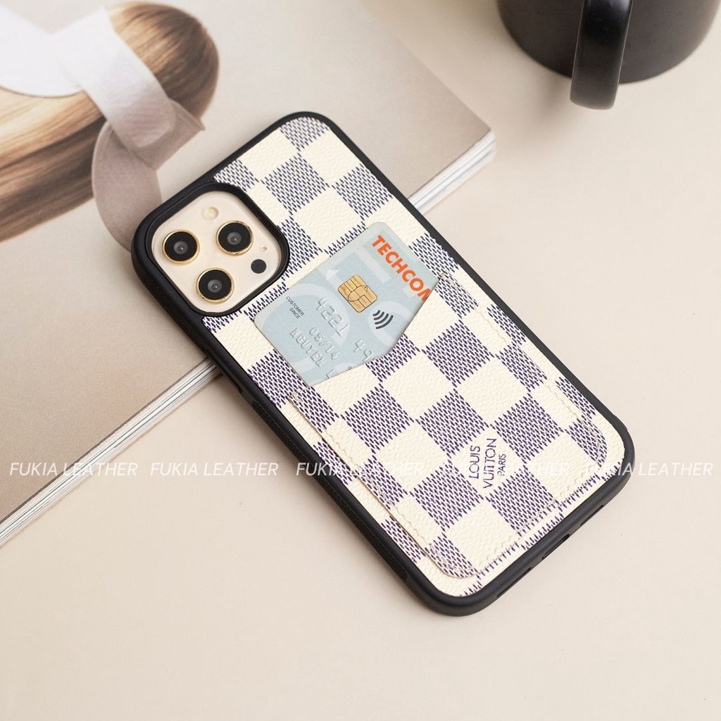 Ốp da thủ công viền đen khe thẻ IV dành cho IPhone 14/14Plus/14Pro/14Promax/13/13Pro/13Promax/12/12Pro/12Promax ODTC127