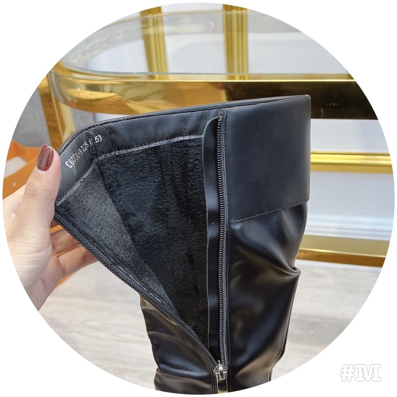 Boot đùi da mềm mũi tròn tròn gót vuông