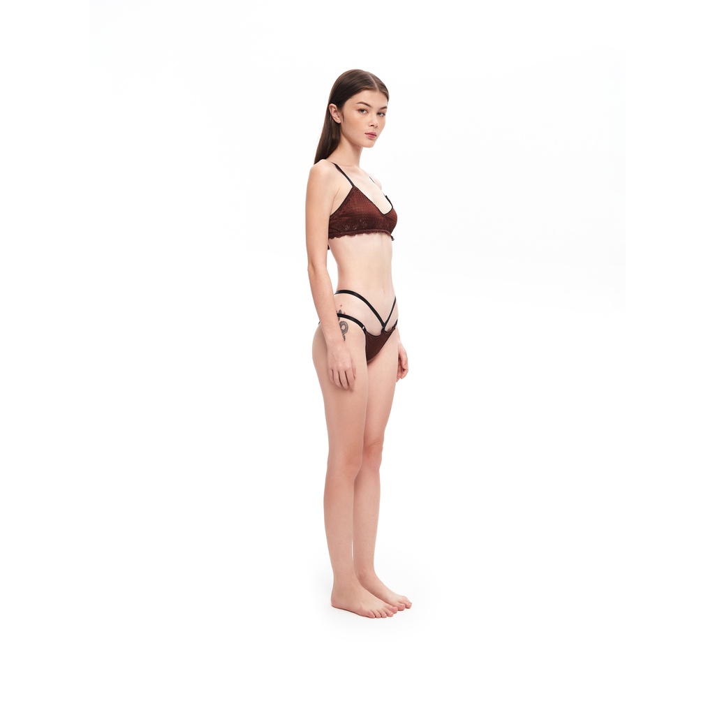 Quần lót ren, màu nâu, thiết kế double dây mảnh gợi cảm, là min - BROWN LACE DOUBLE STRING PANTIES