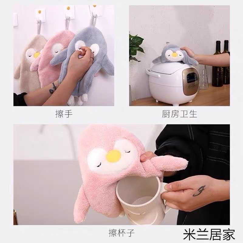 Khăn lau tay nhà bếp hình CHIM CÁNH CỤT dễ thương treo tường phòng bếp, phòng tắm vải lông cừu mềm mại thấm hút tốt