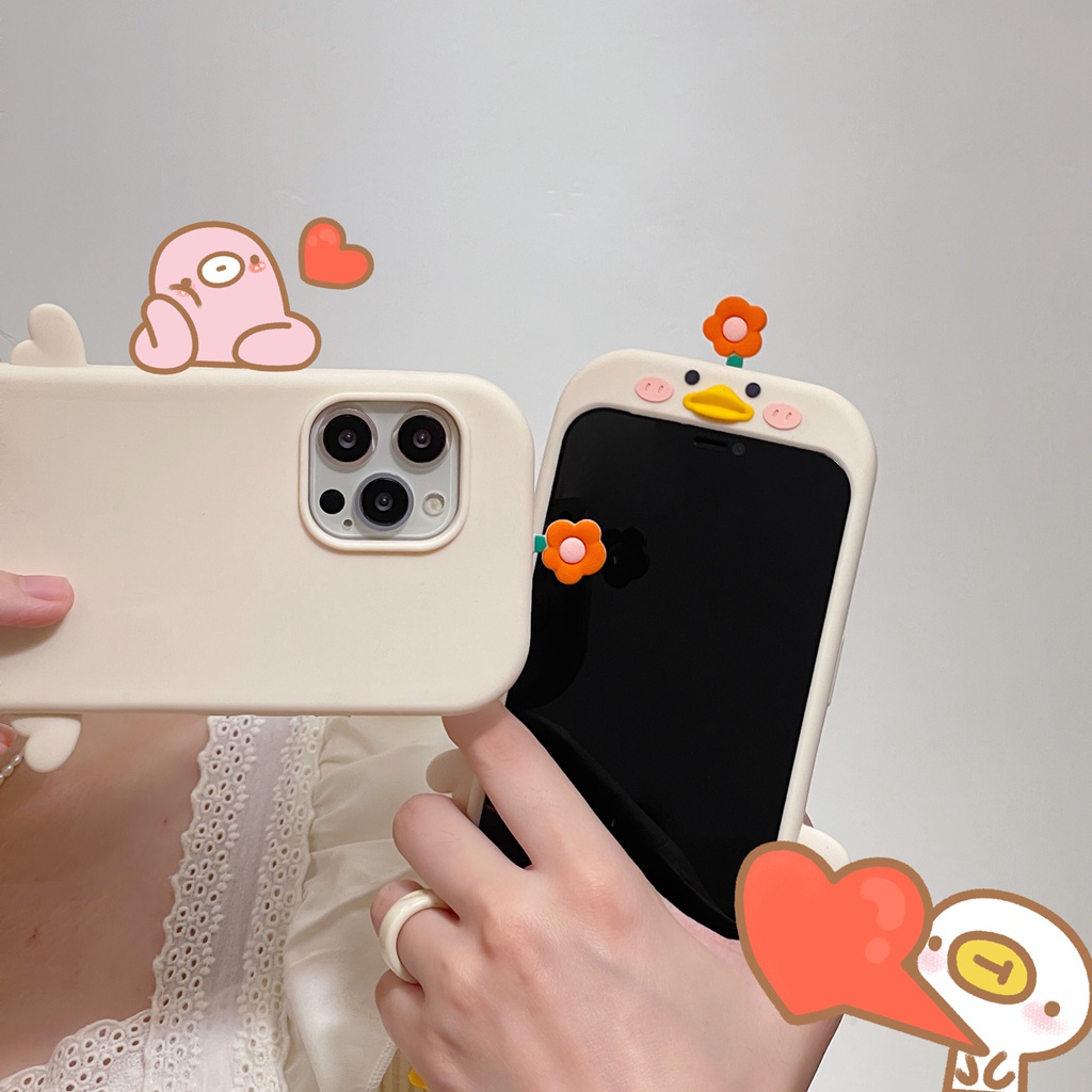 Ốp Điện Thoại Hình Vịt Và Hoa Dễ Thương Cho Iphone 13 13pro Max11 Pro Max Xs Max X 12 Pro Max
