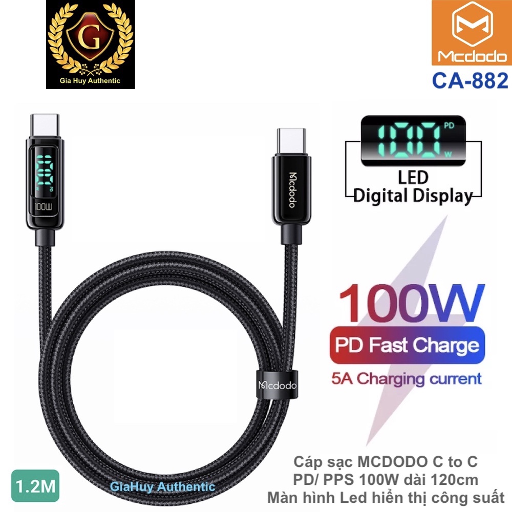 Cáp sạc nhanh MCDODO CA-882 Digital Pro USB-C to USB-C PPS/ PD 100W dài 1.2m