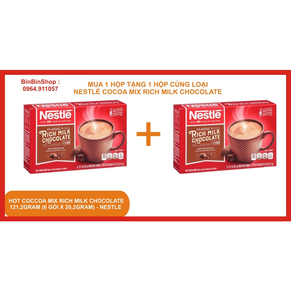 Bột cacao Mỹ Nestlé Hot Cocoa Mix Rich Choolate hộp giấy (6 gói x 20,2gr) -Date 01/2024