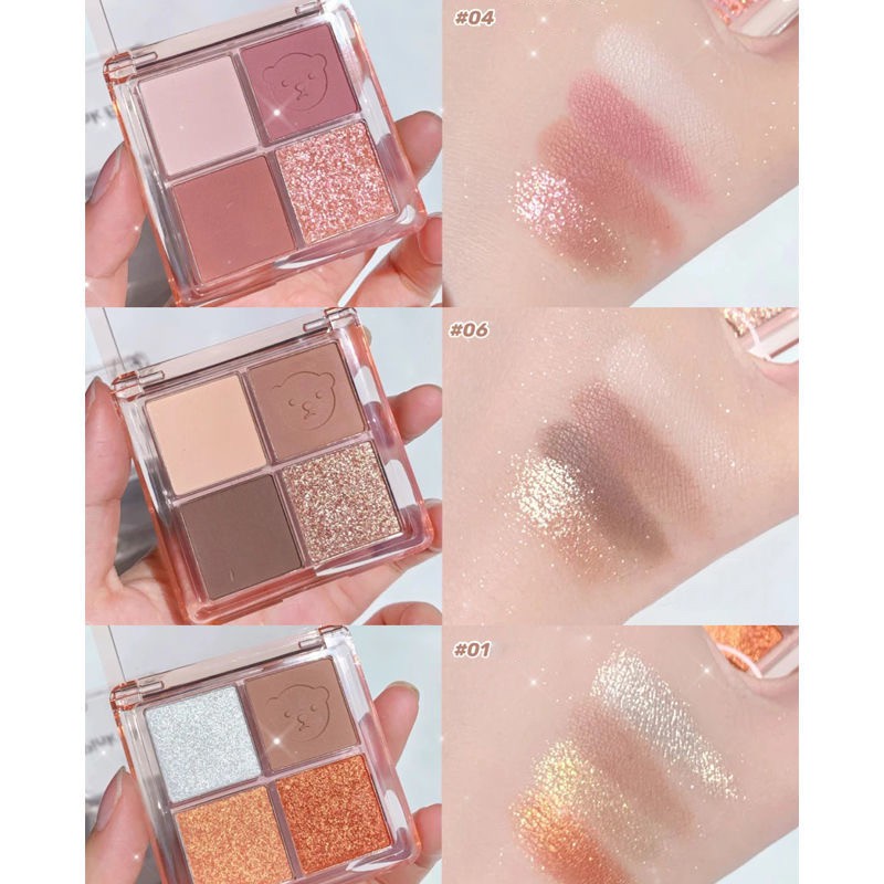 Bảng phấn mắt 4 màu lì tông đất thiết kế họa tiết gấu dễ thương | BigBuy360 - bigbuy360.vn