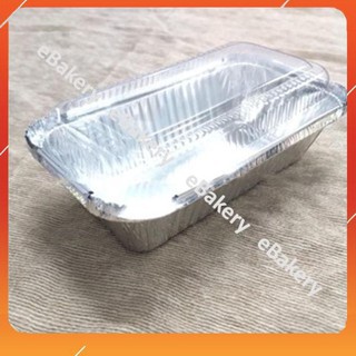 [Loại tốt] Set 10 khay giấy bạc hình chữ nhật có nắp - eBakery