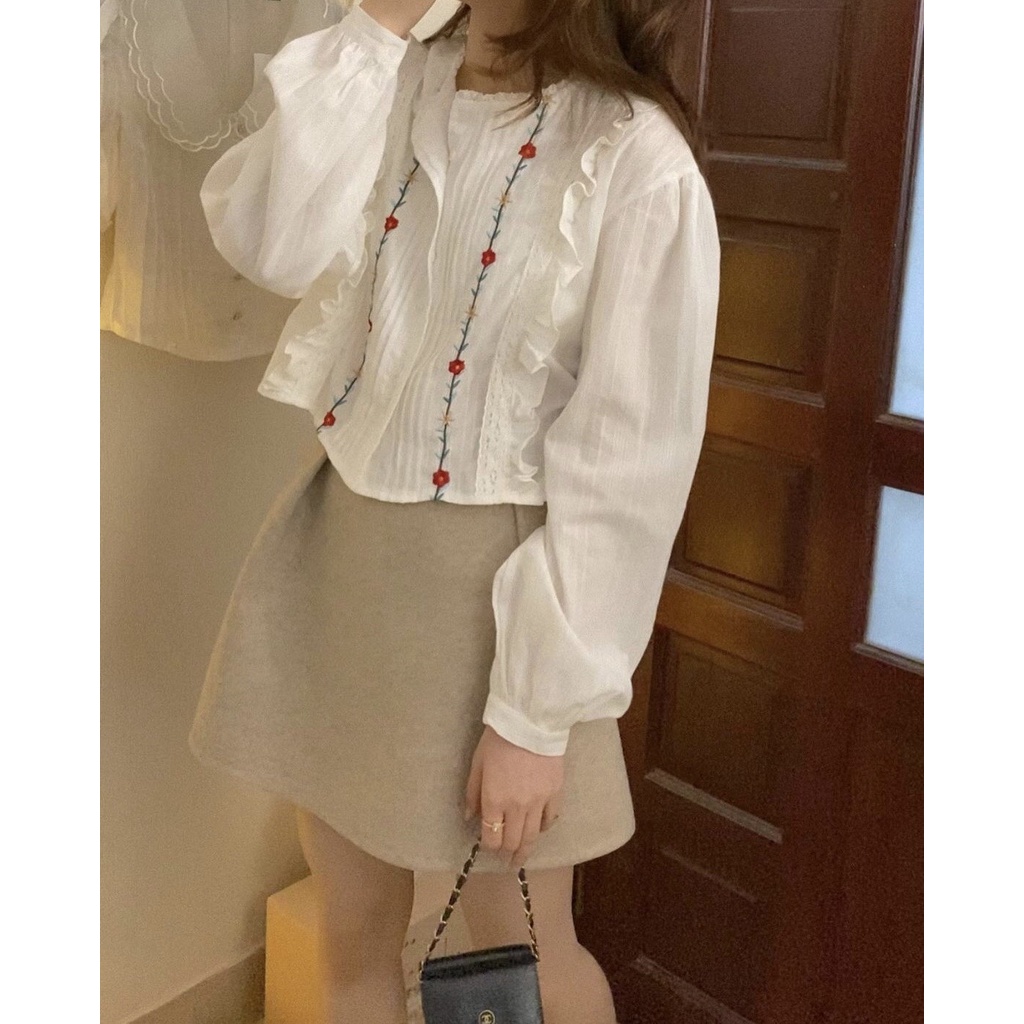 [Mã FAMARAL1 giảm 10K đơn 50K] ÁO THÊU HOA SƠMI LI REN SIÊU SIÊU ĐẸP