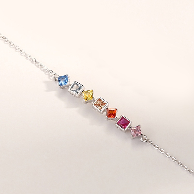 Vòng Tay Bạc S925 Mặt Vuông Nhỏ Đính Đá Zircon Nhiều Màu Sang Trọng Dễ Phối Đồ Thời Trang Cho Nữ