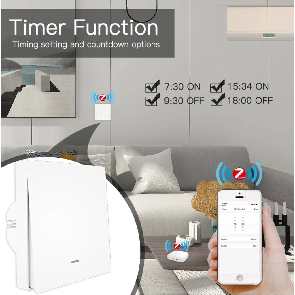 Công tắc thông minh hệ Tuya, Zigbee, chuẩn vuông Châu Âu 86x86, App Smart Life/ Tuya/ Home Assistant (Hass)-