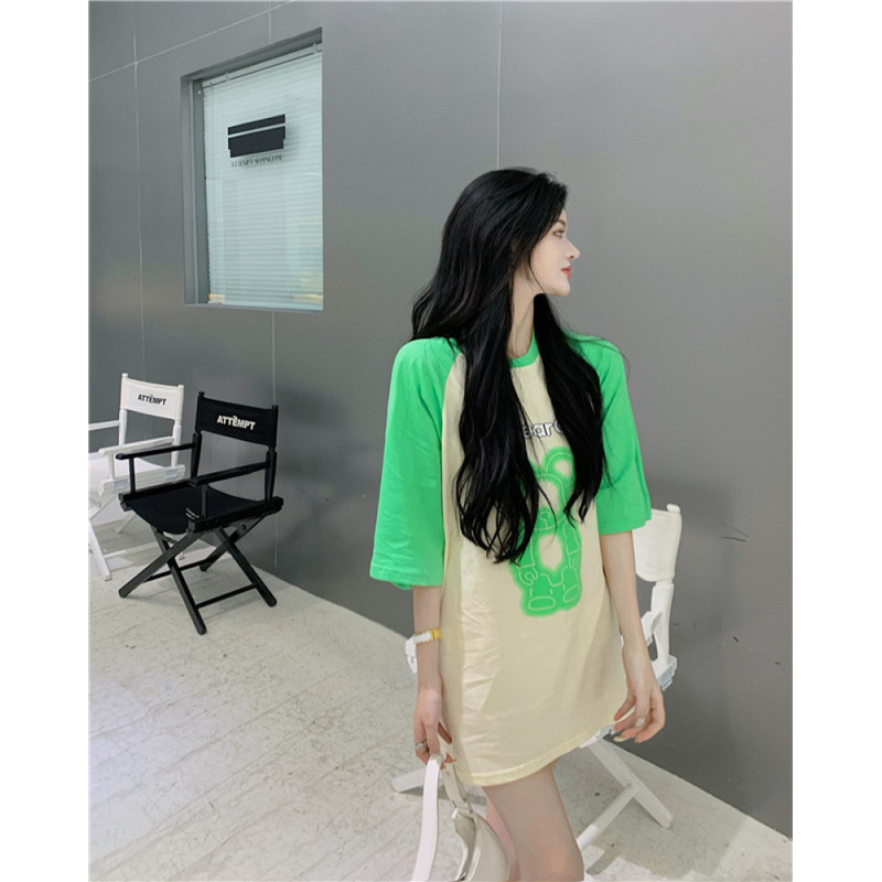 Áo Thun Tay Ngắn Họa Tiết Graffiti Màu Sắc Tương Phản Thời Trang Mùa Hè Cho Nữ