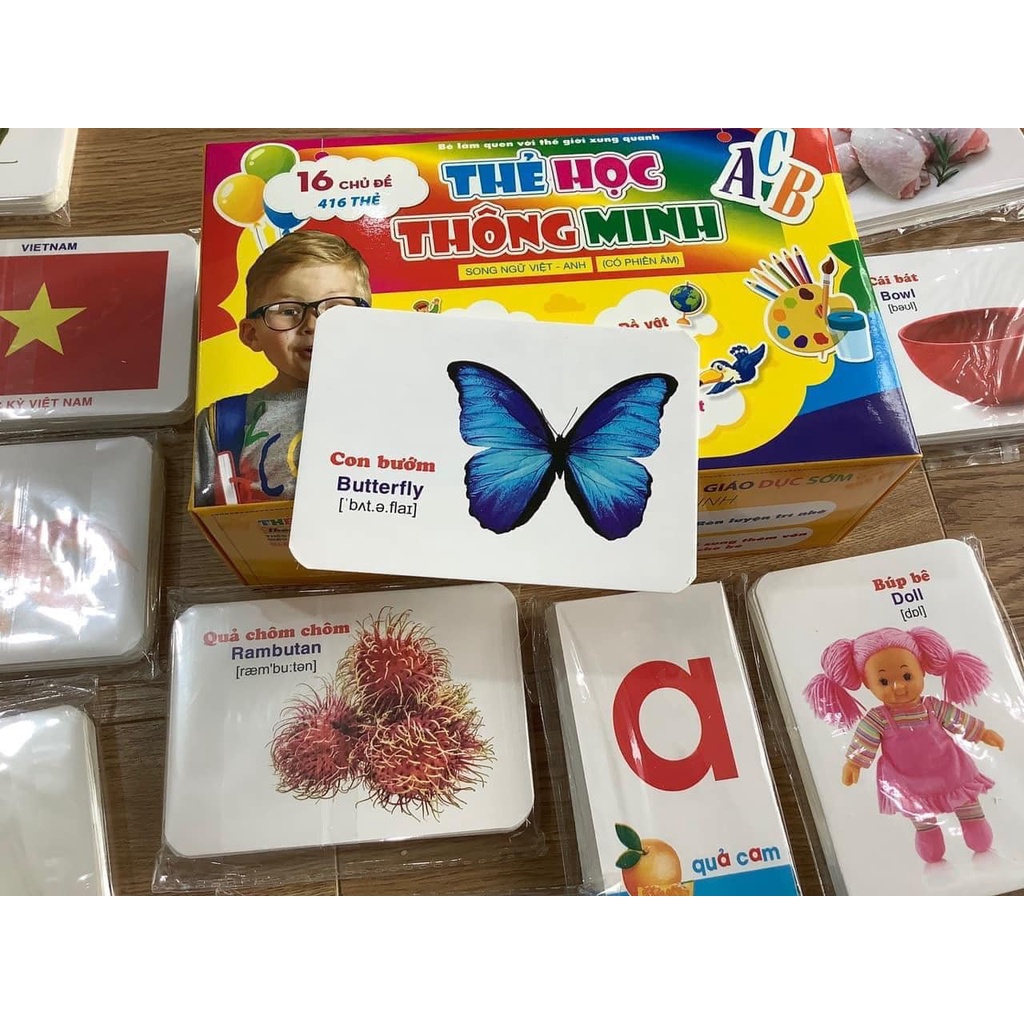 Bộ Thẻ Học Thông Minh Tiếng Anh - Tiếng Việt Có 16 chủ đề Với 416 Thẻ Cho Bé - LILA KIDS