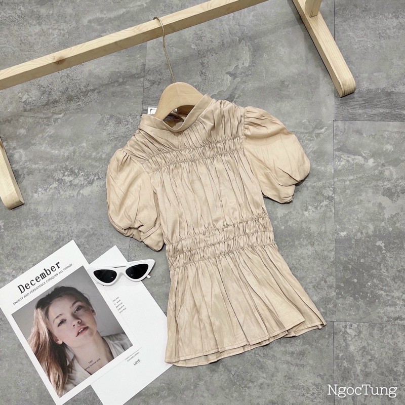 ÁO SƠ MI NỮ PEPLUM ZÚM BO CHUN EO TAY BỒNG KIỂU ĐIỆU SIÊU XINH | BigBuy360 - bigbuy360.vn