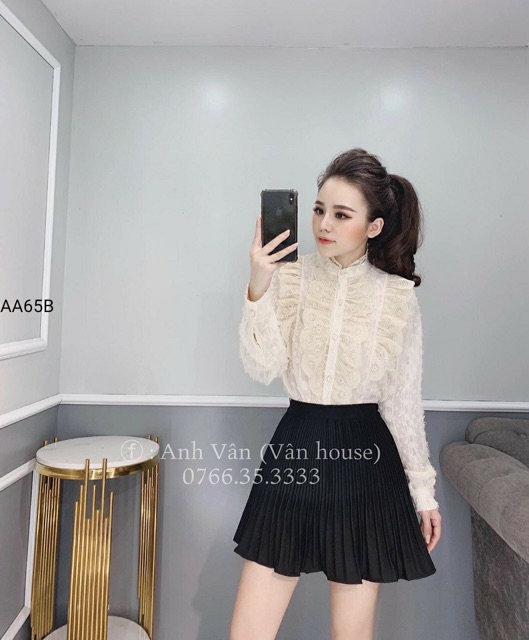 ÁO SƠ MI REN NHÚN BÈO TAY DÀI