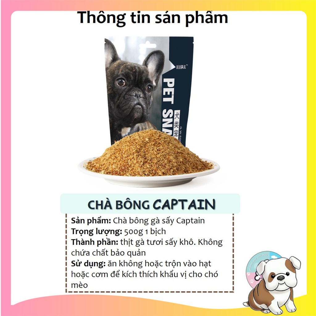 Chà bông gà sấy khô nguyên chất cho chó Captain 🐔Túi 500gr🐔 dùng trộn cơm và hạt