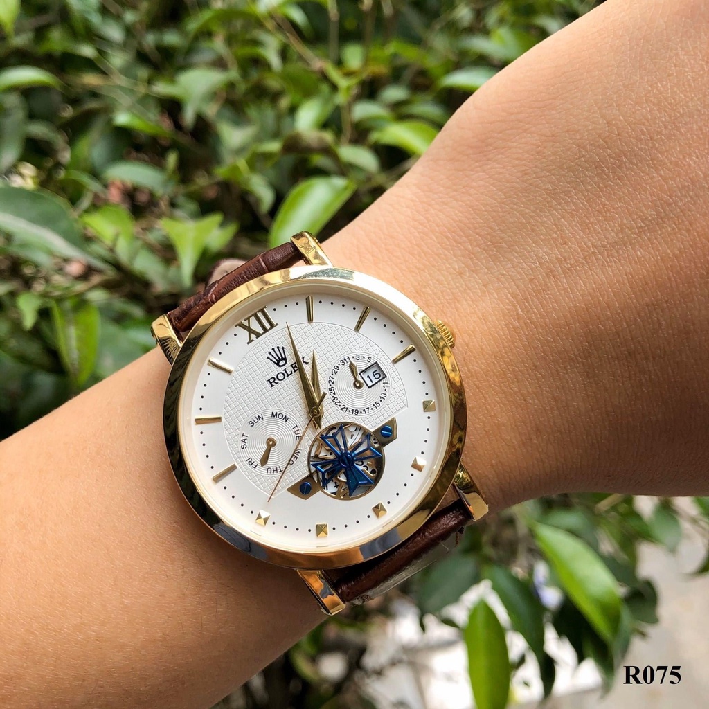 Đồng Hồ NAM ROLEX R075b dây da  Chống Xước, Chống Nước  Bảo hành 24 tháng