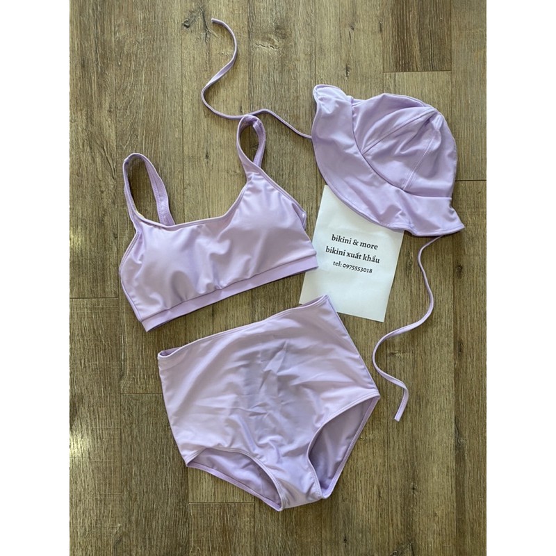 [BKN946] &lt;HÀN&gt; SET BIKINI 3 MÓN KÈM MŨ VÀNH TÍM LILAC KIỂU HÀN (CẠP CAO)