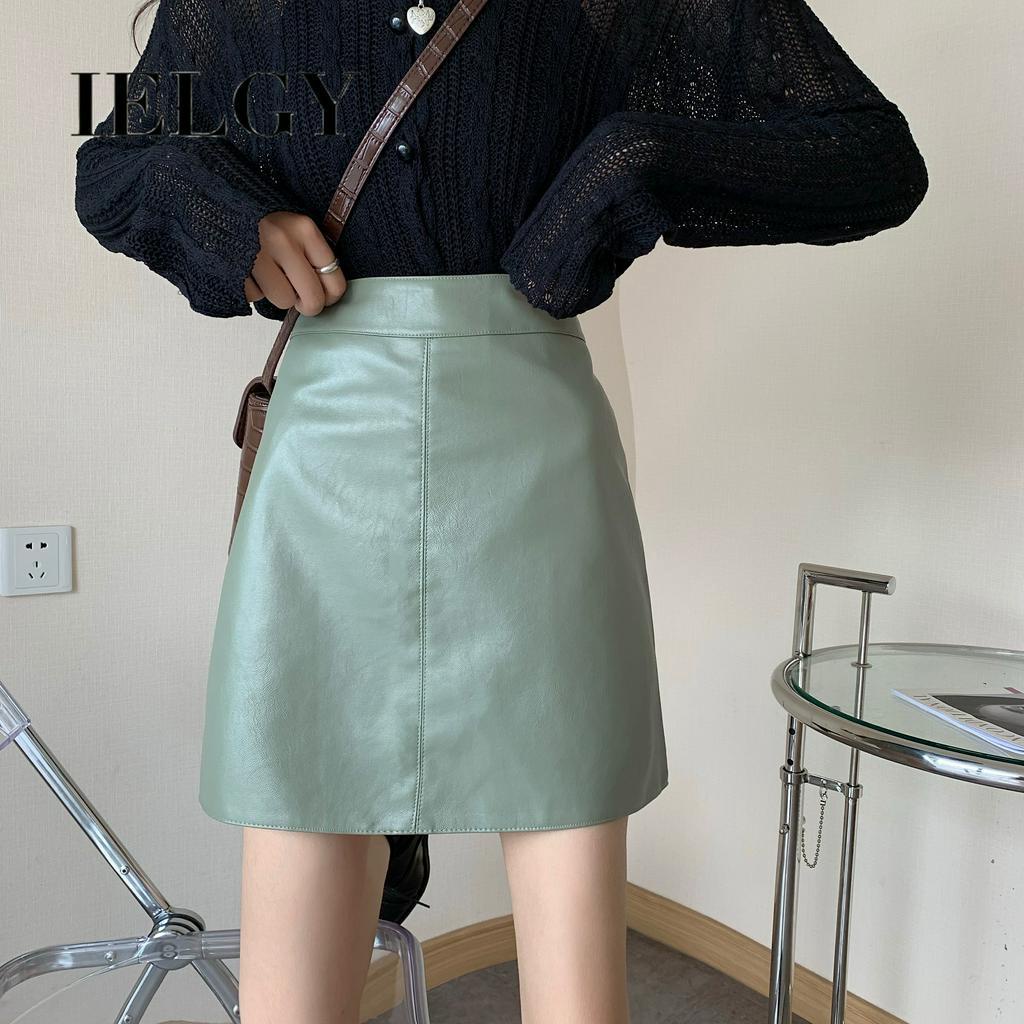 IELGY   Chân Váy Chữ A Lưng Cao Bằng Da Pu Thời Trang Mùa Thu Hàn Quốc Dễ Phối Đồ Cho Nữ