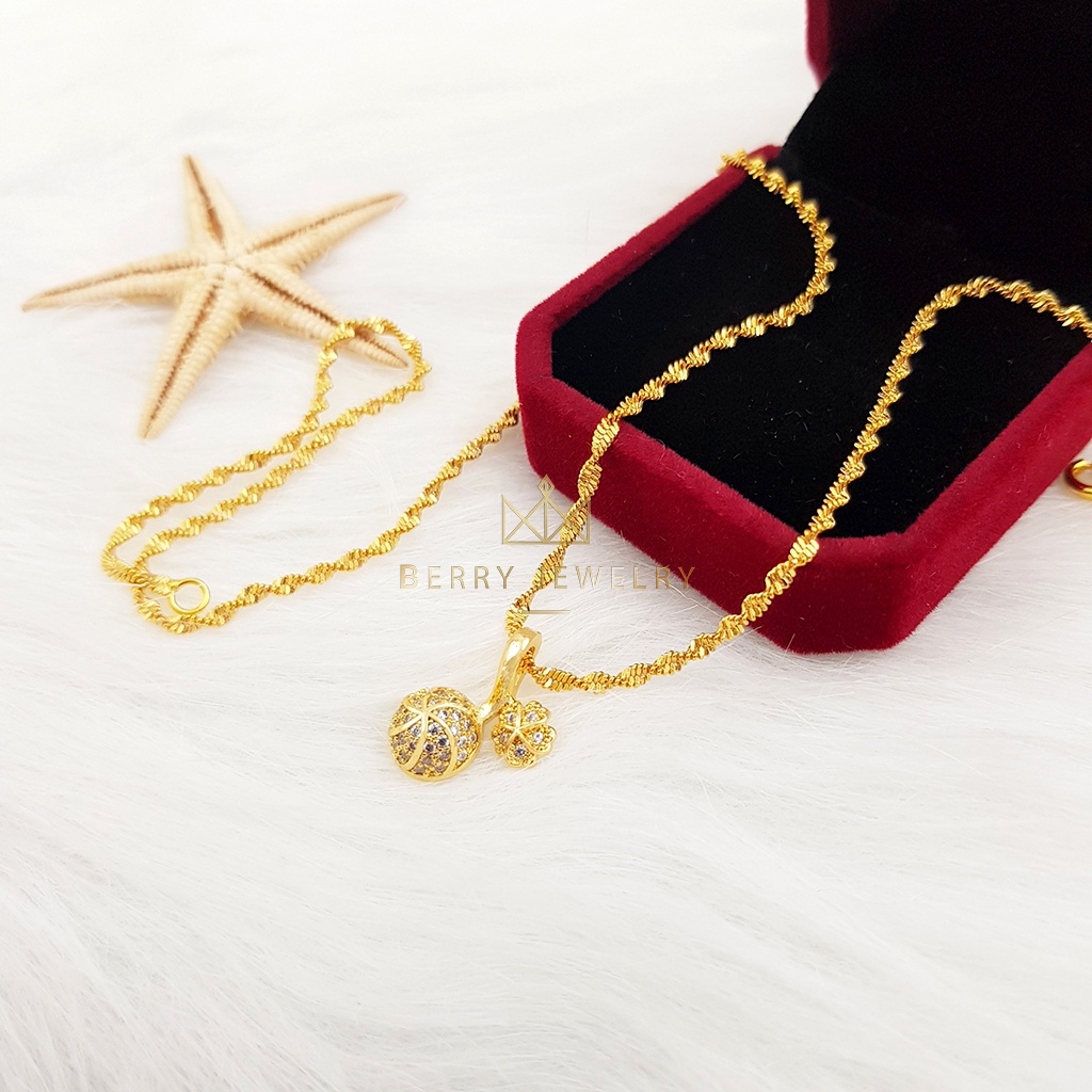 Dây Chuyền Nữ Dây Xoắn Kèm Mặt Cầu Bi Vân Vàng Đính Đá Thiết Kế Thanh Lịch B1525CB