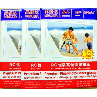 Giấy In Ảnh MiNoTa RC kháng nước 1 Mặt Siêu Bóng A4 (21 x 29.7cm) 20 tờ (Trắng)