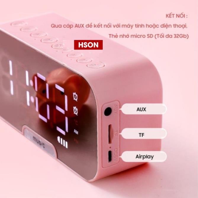 Loa đồng hồ bluetooth G10 cao cấp, loa nghe nhạc HSON kiêm báo thức, đài FM màn hình led tráng gương