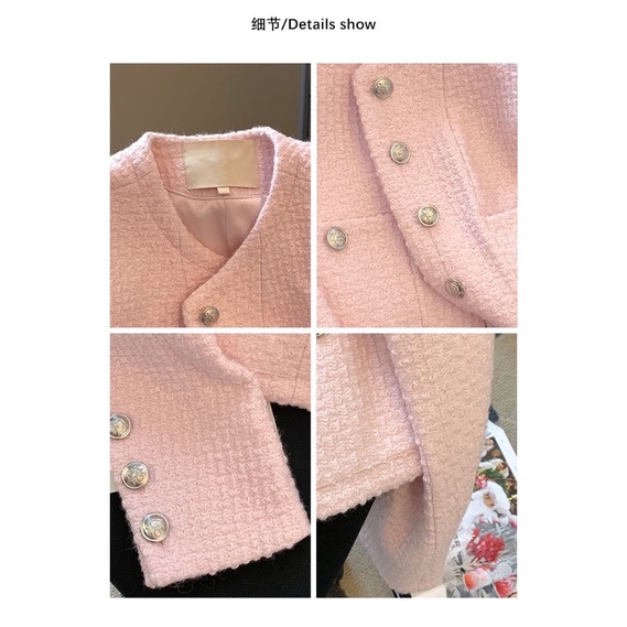 Áo dạ màu hồng vintage Hàn Quốc-