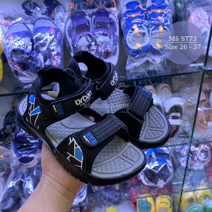Dép sandal bé trai Việt Nam Xuất Khẩu Urban đen xanh da mềm nhẹ êm chân quai ngang dán thời trang cho trẻ em đi học ST73