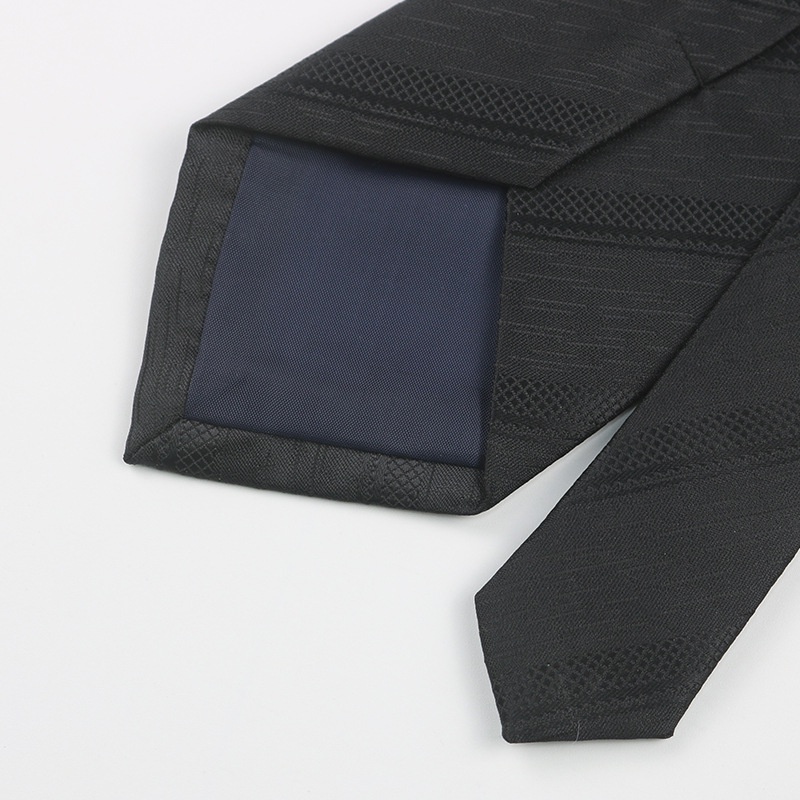 Cà Vạt 8cm Họa Tiết Kẻ Sọc Màu Đen Có Khóa Kéo Thời Trang Công Sở Cao Cấp Cho Nam