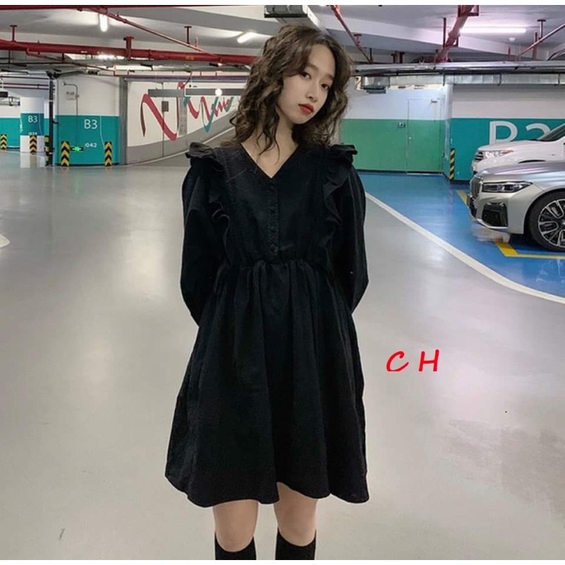 Váy baby doll tay cánh dơi cúc ngực bèo vai COM877 | BigBuy360 - bigbuy360.vn
