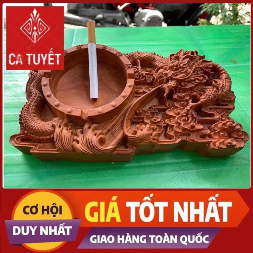 Gạt Tàn Thuốc Dài Hình Vuông Bằng Gỗ Hương Trạm Khắc Tinh Xảo