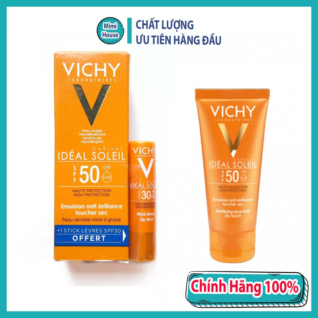 Kem Chống Nắng Vichy Emulsion Dành Cho Da Dầu Mụn Không Gây Nhờn Rít Không Màu SPF50 (50ml) Hàng Nội Địa Phá