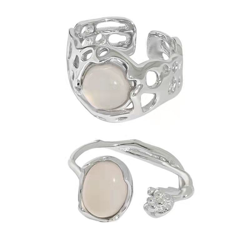 Nhẫn Hở Mạ Bạc Hình Hoa Đính Đá Opal Thời Trang Cho Nữ
