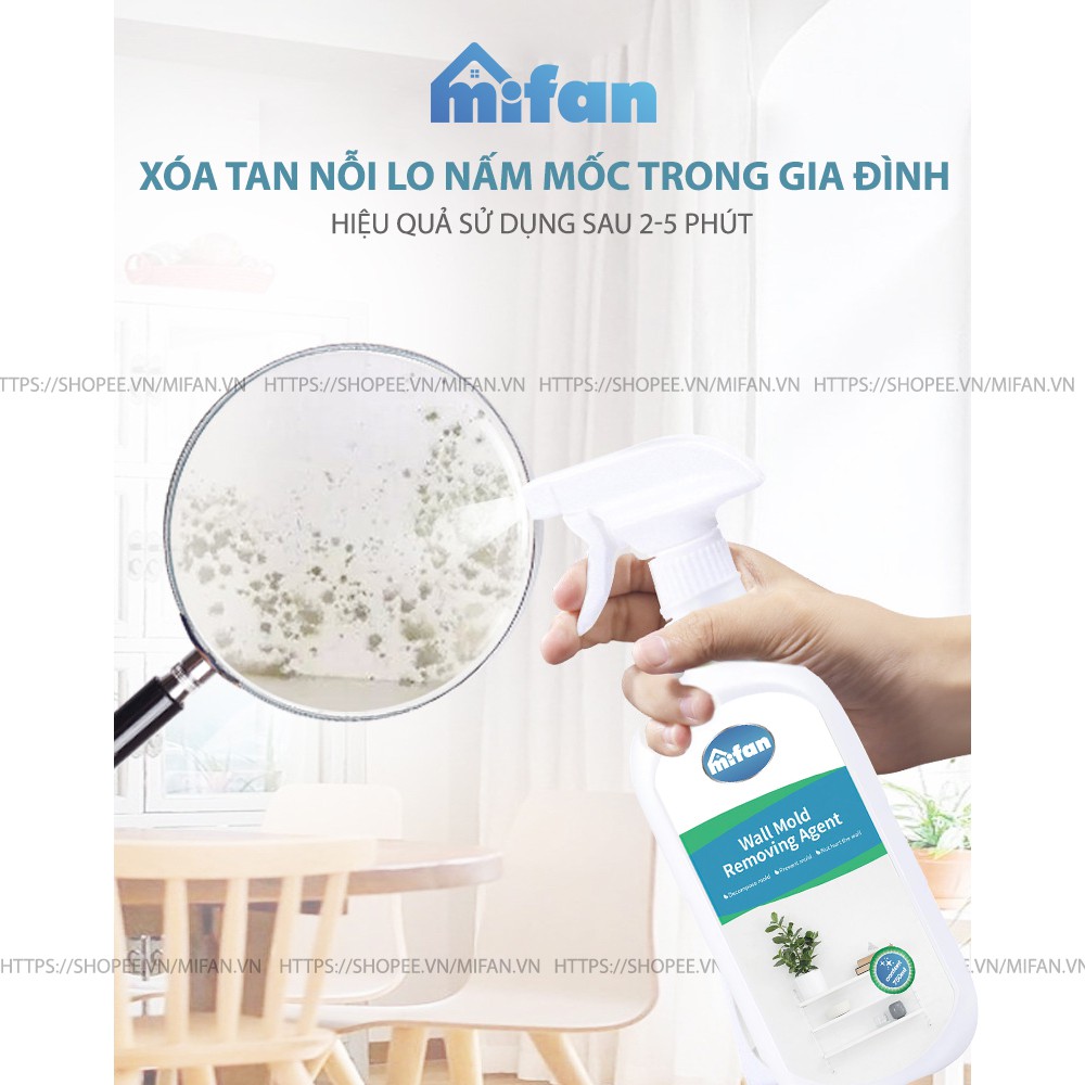 Bình Xịt Tẩy Mốc Tường MIFAN 750ml - Tẩy Sạch Vết Mốc Lâu Ngày Trên Tường, Sàn Gạch, Nội Thất - Tặng Kèm Khăn Đa Năng