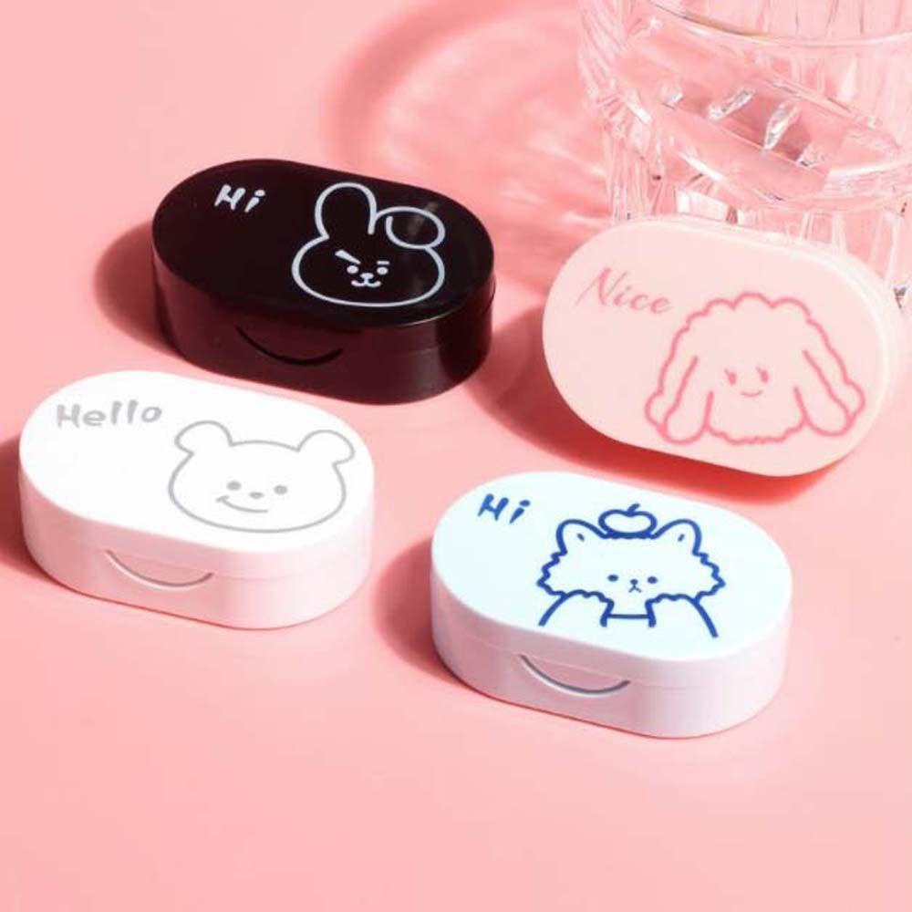 Hộp Đựng Kính Áp Tròng Kèm Gương Mini Hình Chữ Nhật Họa Tiết Gấu Hoạt Hình Dễ Thương