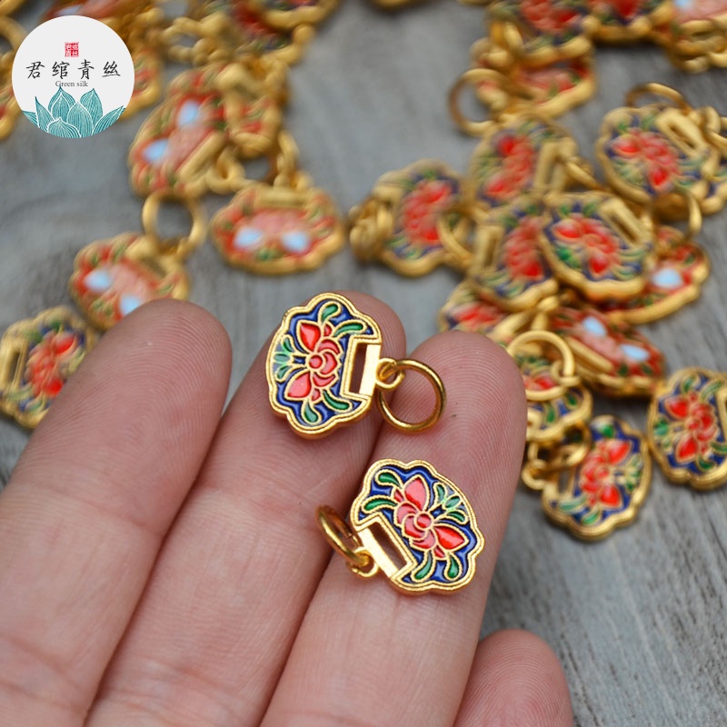 Bingyingge Mặt Dây Chuyền Bằng Đồng Nguyên Chất Mạ Vàng Kim Nguyên Chất Hình Ổ Khóa Ruyi Màu Xanh Lam Cháy Làm Trang