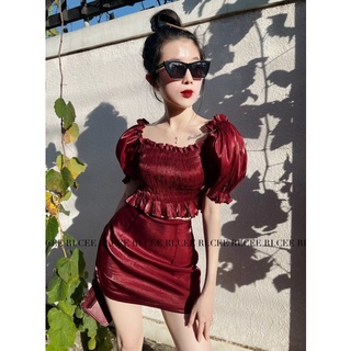 Set chân váy + áo nhún chất tơ