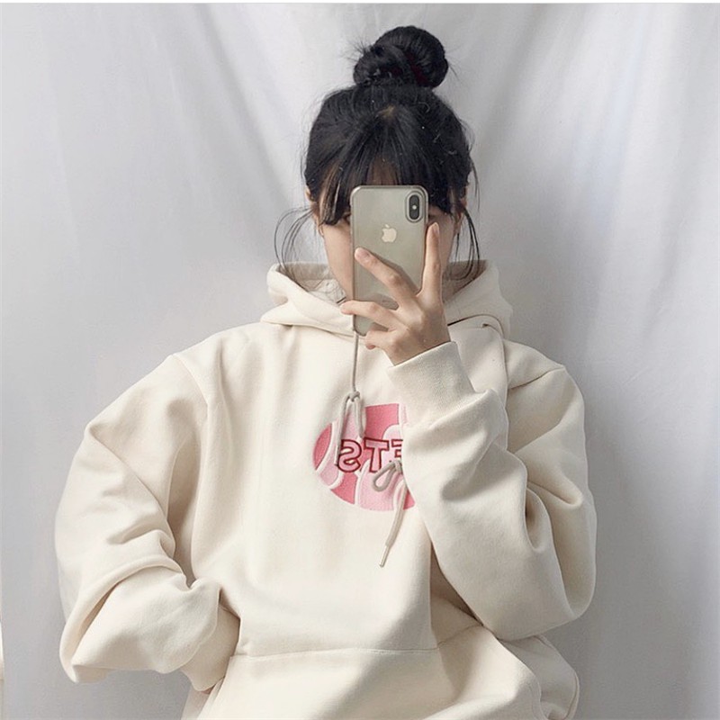 Áo Hoodie Thêu Chữ Cái Phong Cách Retro Hàn Quốc Cho Nữ