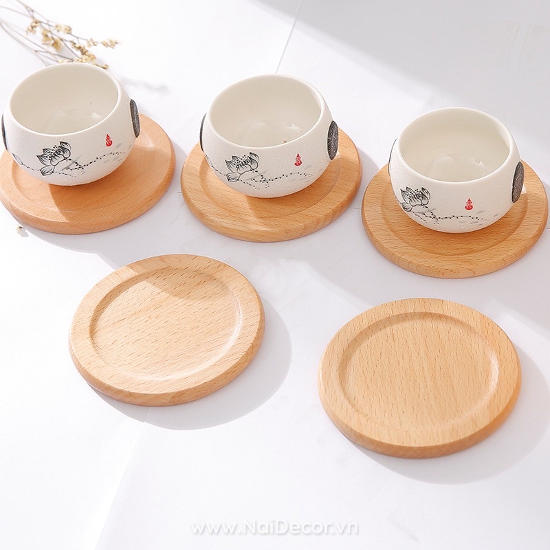 Đế lót ly cốc gỗ tự nhiên, có lớp lót