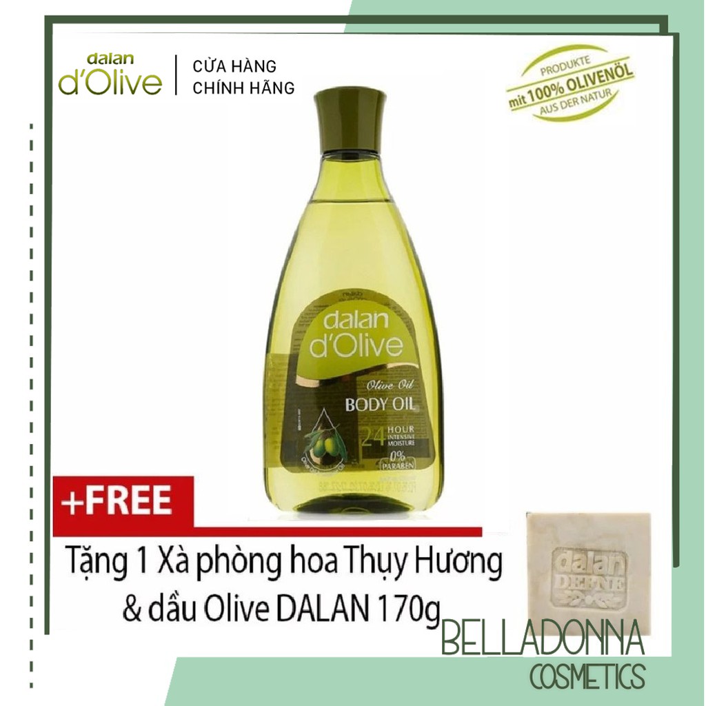 Tinh dầu massage dưỡng ẩm toàn thân từ ô liu Dalan oil Body 250ml Tặng 1 Xà phòng hoa Thụy Hương & dầu Olive DALAN 150g