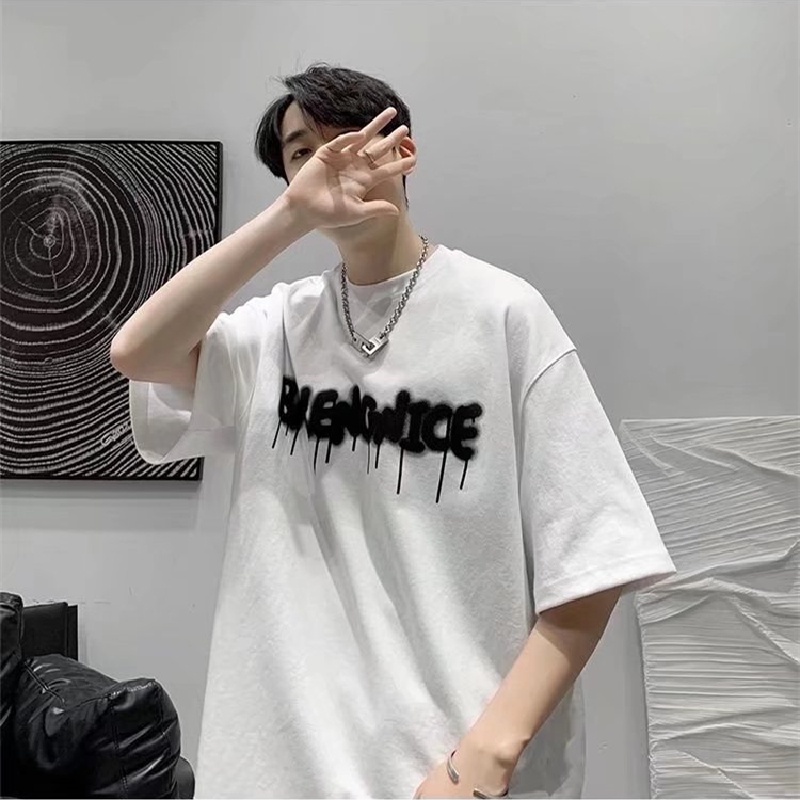 Áo Thun Mùa Hè Dáng Suông Cổ Tròn In Họa Tiết Chữ Phong Cách Hàn Quốc Thời Trang Cho Nam Và Nữ size M-8XL