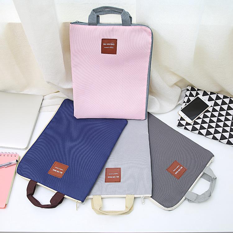 Túi vải Canvas đựng máy tính iPad điện thoại cỡ A4 nhiều ngăn phối khóa kéo phong cách Hàn thumbnail