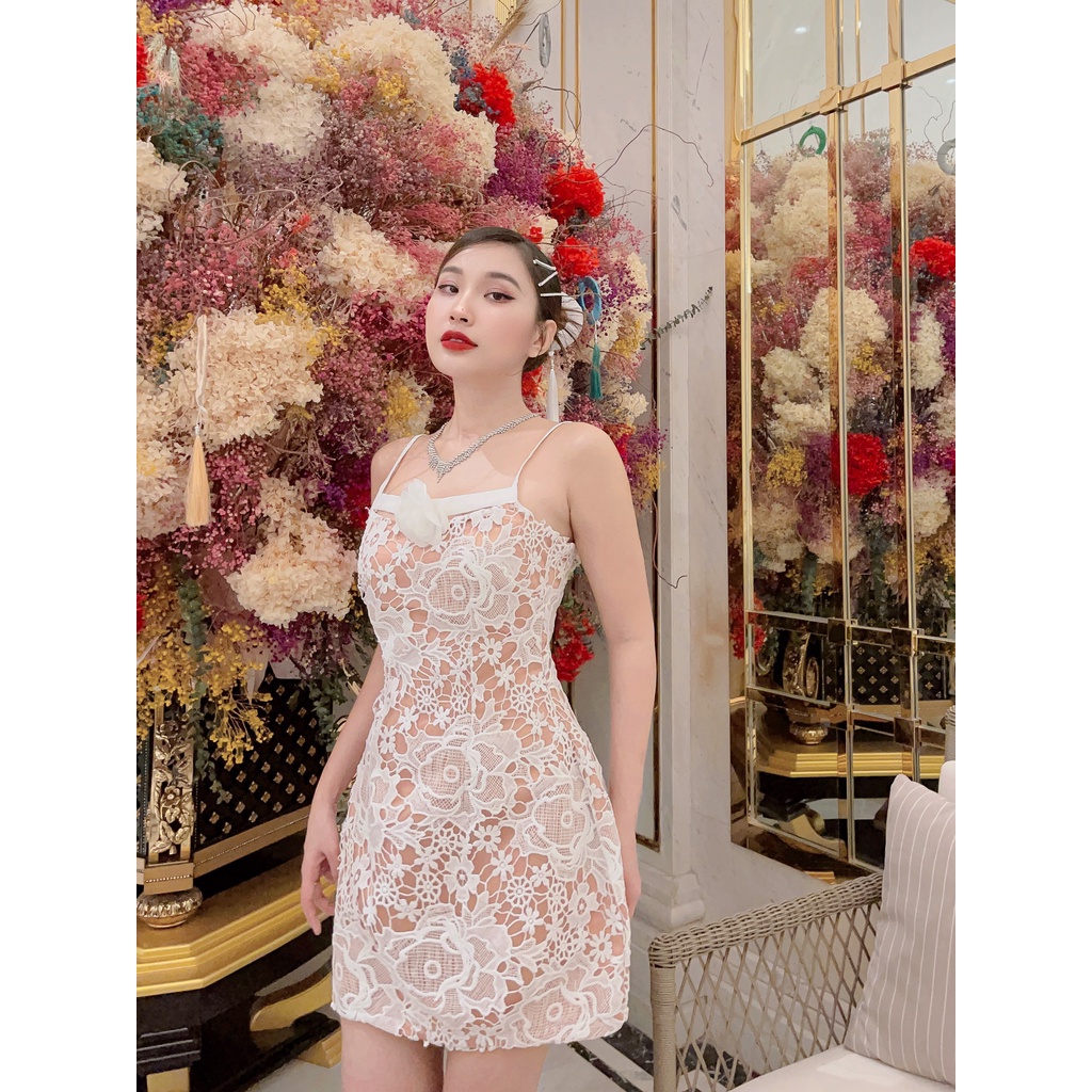Đầm dự tiệc 2 dây ren hoa trẻ trung sang trọng Rossella dress DD85 Cin house
